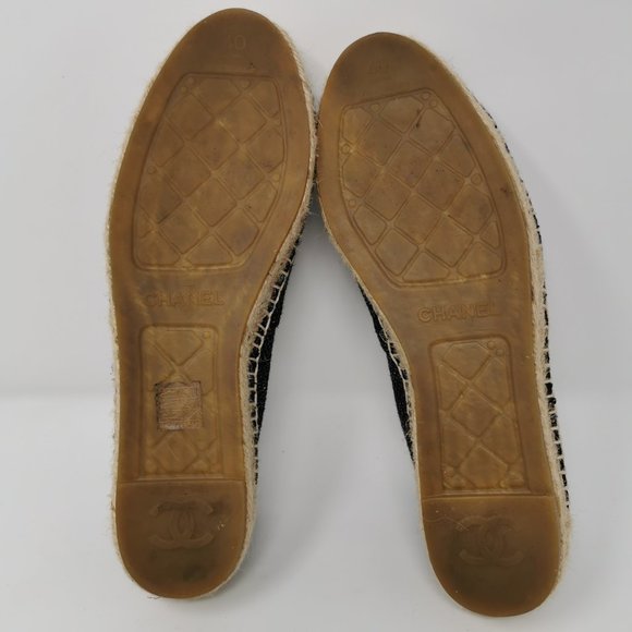 CHANEL Tweed Blue Metallic Bronze Cap Toe Espadrilles Flats - Picture 6 of 8